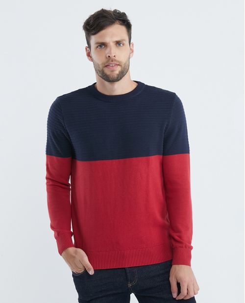 Suéter Tejido para Hombre, Cerrado Cuello Redondo - Bloques de Color