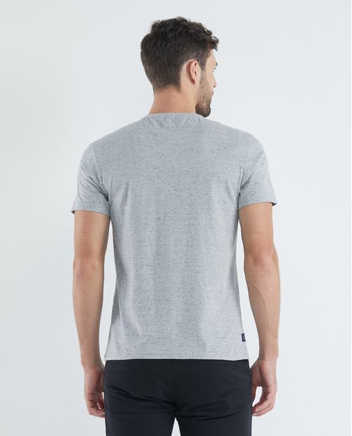 Camiseta Gráfica de Hombre, Slim Fit Cuello Redondo - Jaspe + Estampación Textil