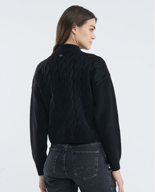 Suéter Tejido de Mujer, Silueta Crop Amplia + Pedrería - Galga Gruesa