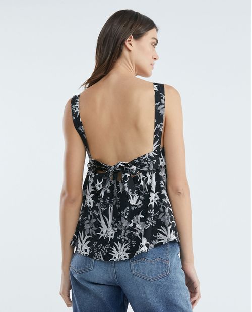 Camisa de Mujer, Silueta Recta Tirantes Amplios Escote en V - Maxi Print Flores