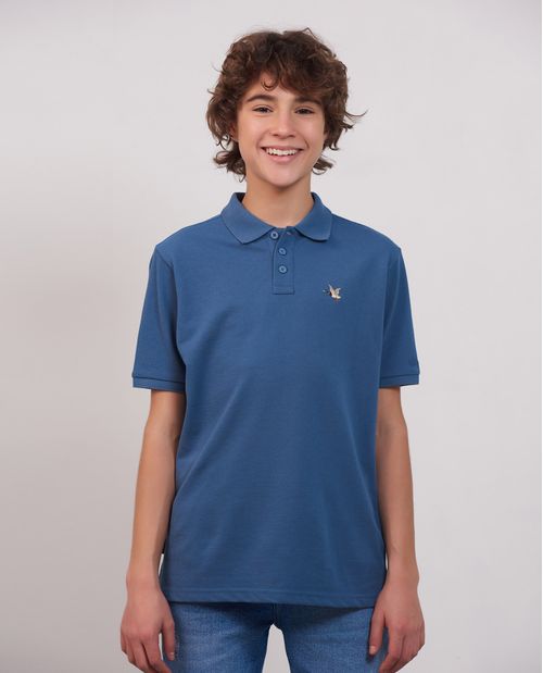 Camiseta de Niño Tipo Polo, Regular Fit Manga Corta - Cuello Tejido con Líneas en Contraste