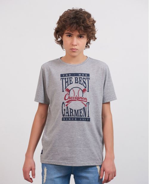 Camiseta de Niño, Regular Fit Cuello Redondo - Gráfico Textil - Tela Jaspeada