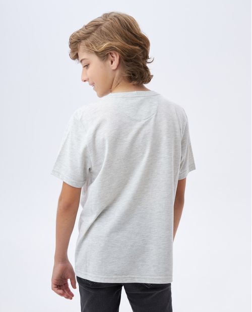 Camiseta de Niño, Cuello Redondo - Tela Jaspe + Gráfico Estampación Textil