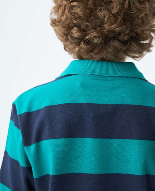 Camiseta de Niño Tipo Polo, Regular Fit Manga Corta - Rayas Bicolor