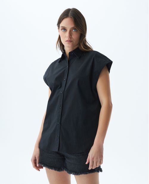 Camisa de Mujer, Silueta Recta Manga Sisa Cuello Camisero - Algodón + Elastano