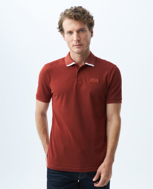 Camiseta de Hombre Tipo Polo, Slim Fit Manga Corta - Cuello Bloque de Color + Raya