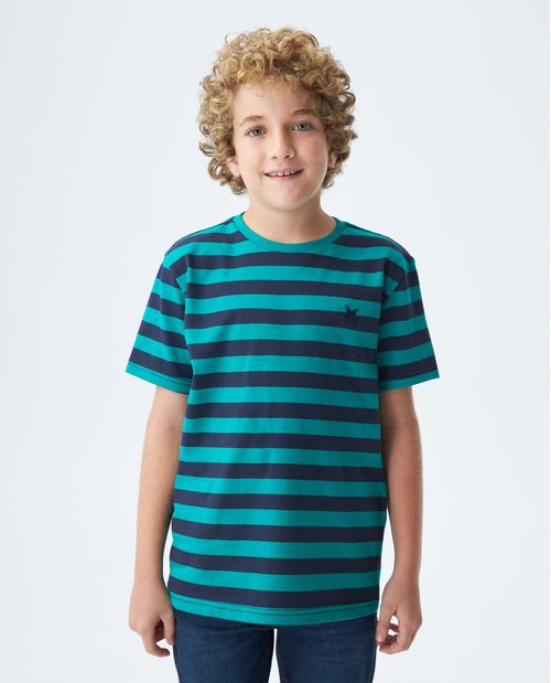 Camiseta de Niño, Cuello Redondo - Rayas Bicolor