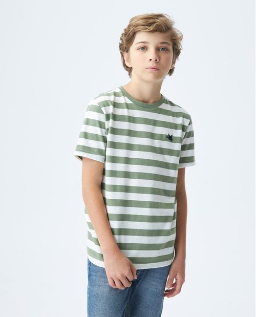 Camiseta de Niño, Cuello Redondo - Rayas Bicolor