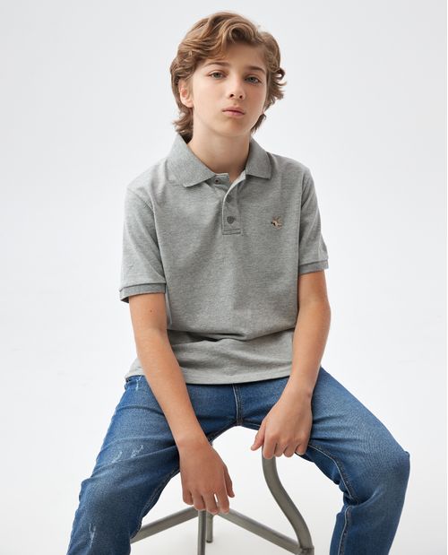 Camiseta de Niño Tipo Polo, Straight Fit Manga Corta - Fondo Entero Efecto Jaspe