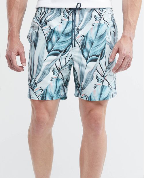 Pantaloneta de Baño Para Hombre, Straight Fit - Hojas Tropicales