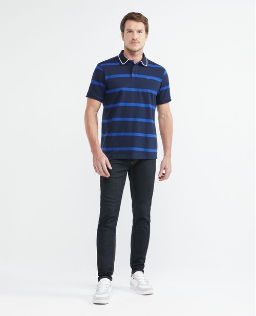 Camiseta de Hombre Tipo Polo, Classic Fit Manga Corta - Rayas Tipo Rugby