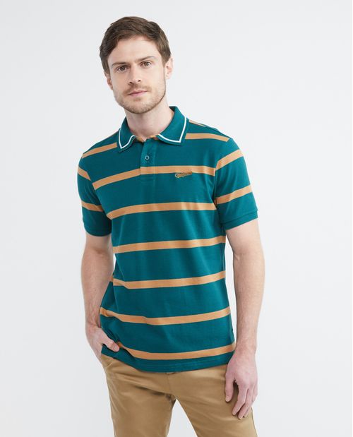 Camiseta de Hombre Tipo Polo, Classic Fit Manga Corta - Rayas Tipo Rugby