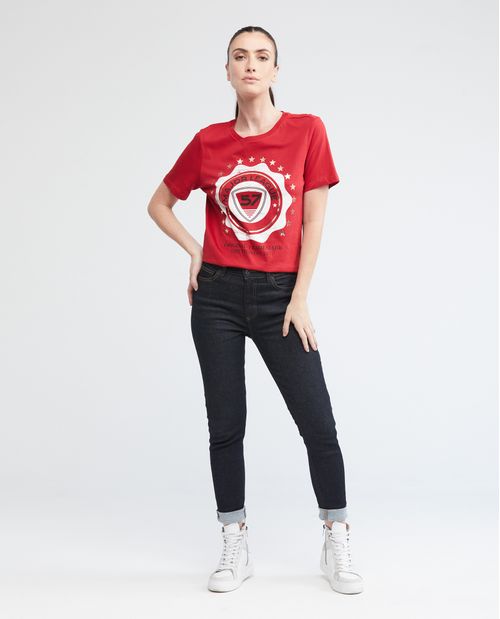 Camiseta Gráfica de Mujer, Manga Corta Cuello Redondo - Diseño Estampado Textil y Foil