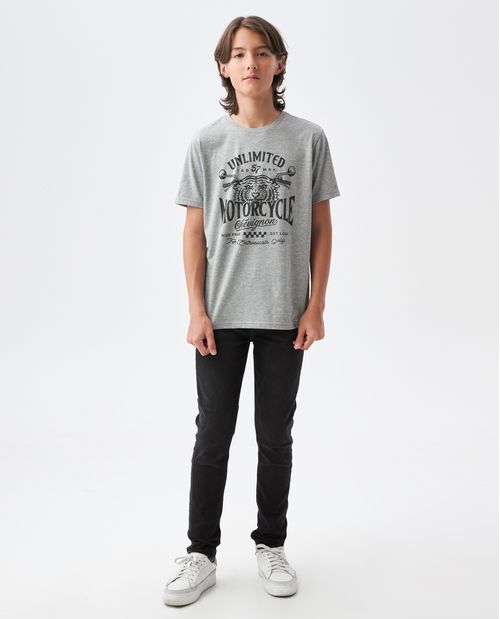 Camiseta Gráfica de Niño, Cuello Redondo - Tela Jaspe Diseño Frontal Estampado