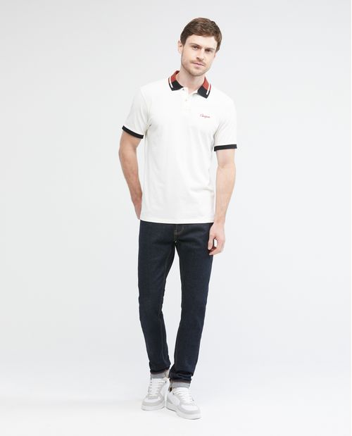 Camiseta de Hombre Tipo Polo, Slim Fit Manga Corta - Cuello Tejido con Diseño