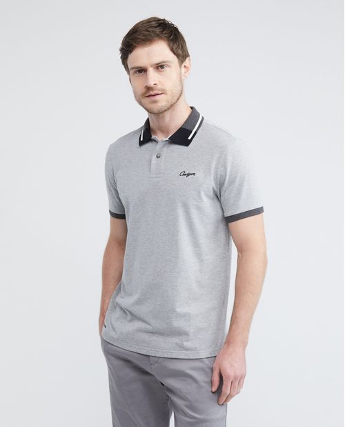 Camiseta de Hombre Tipo Polo, Slim Fit Manga Corta - Cuello Tejido con Diseño