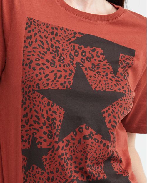 Camiseta Gráfica de Mujer, Manga Corta Cuello Redondo - Gráfico Frontal Animal Print