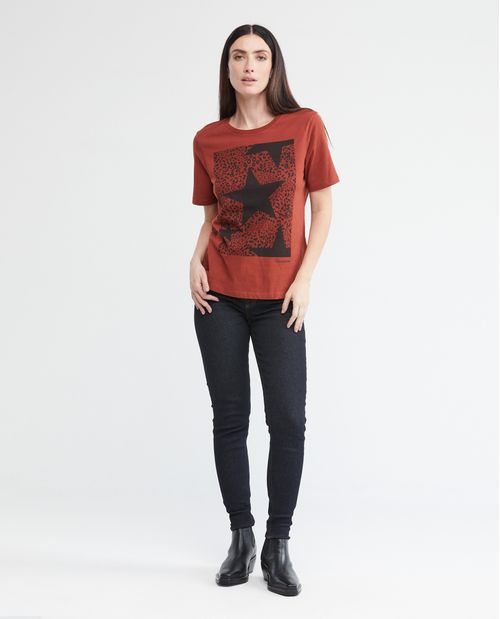 Camiseta Gráfica de Mujer, Manga Corta Cuello Redondo - Gráfico Frontal Animal Print