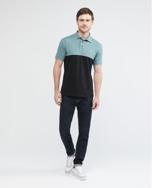 Camiseta de Hombre Tipo Polo, Slim Fit Manga Corta - Bloques de Color y Sesgo