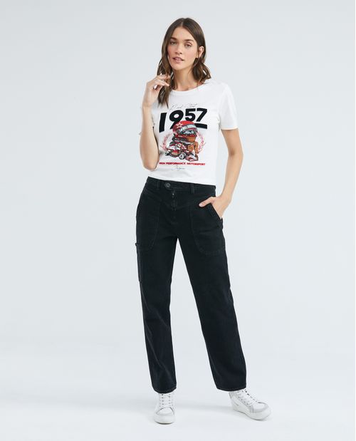 Camiseta Gráfica de Mujer, Manga Corta Cuello Redondo - Chevignon Racing Estampado Textil y Flock