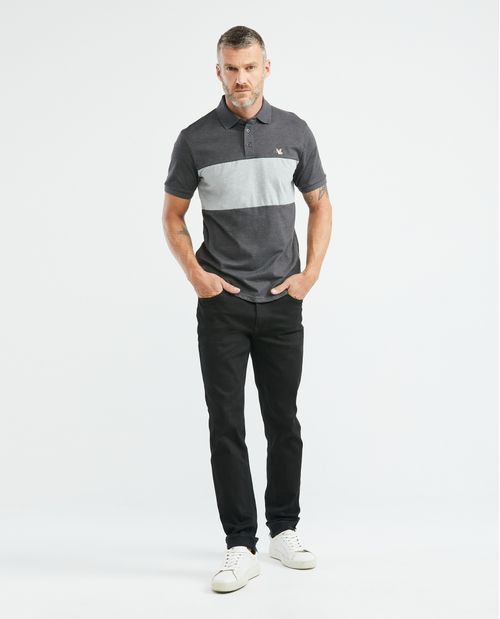 Camiseta de Hombre Tipo Polo, Slim Fit Manga Corta - Bloque Central en Contraste