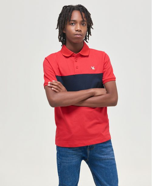 Camiseta de Niño Tipo Polo, Straight Fit Manga Corta - Bloques de Color en Contraste
