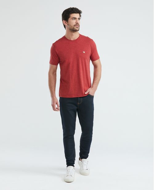 Camiseta Básica de Hombre, Slim Fit Cuello Redondo - Fondo Entero Efecto Melange