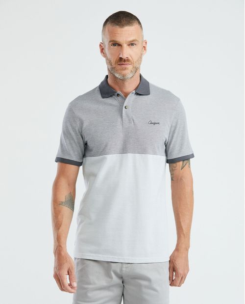 Camiseta de Hombre Tipo Polo, Slim Fit Manga Corta - Piqué Oxford Bloques de Color