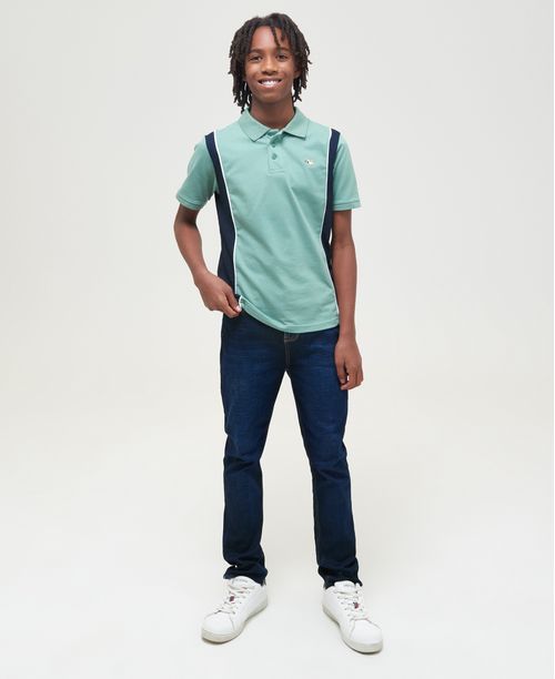 Camiseta de Niño Tipo Polo, Straight Fit Manga Corta - Bloques de Color Verticales