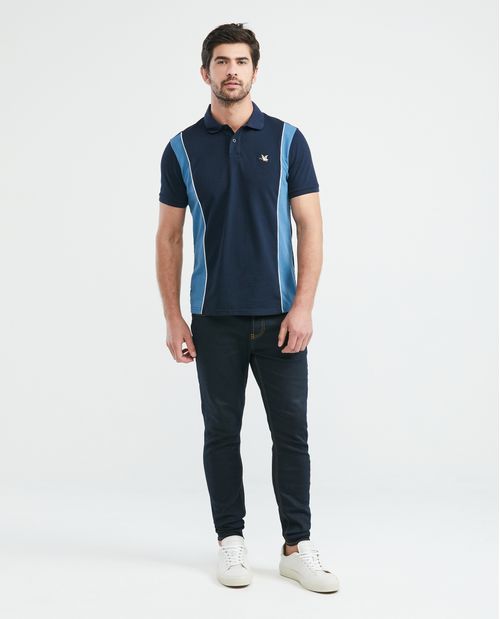 Camiseta de Hombre Tipo Polo, Slim Fit Manga Corta - Bloques de Color Laterales