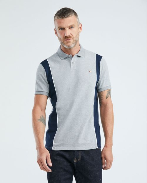 Camiseta de Hombre Tipo Polo, Slim Fit Manga Larga - Jaspe Bloques de Color