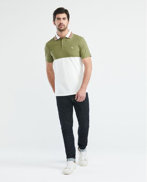 Camiseta de Hombre Tipo Polo, Slim Fit Manga Corta - Bloques de Color