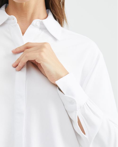 Camisa de Mujer, Silueta Recta Manga Larga Cuello Camisero - Viscosa