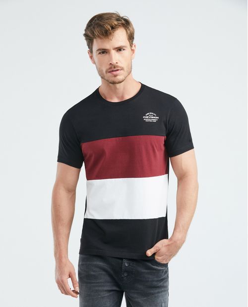 Camiseta de Hombre, Slim Fit Cuello Redondo - Bloques de Color