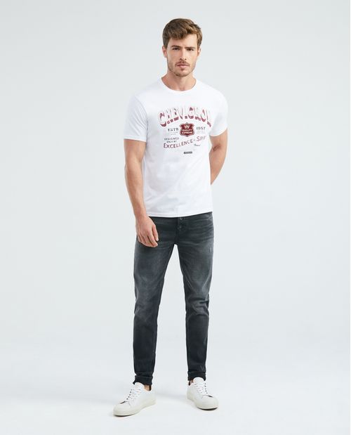 Camiseta Gráfica de Hombre, Slim Fit Cuello Redondo - Aplique + Estampación Textil