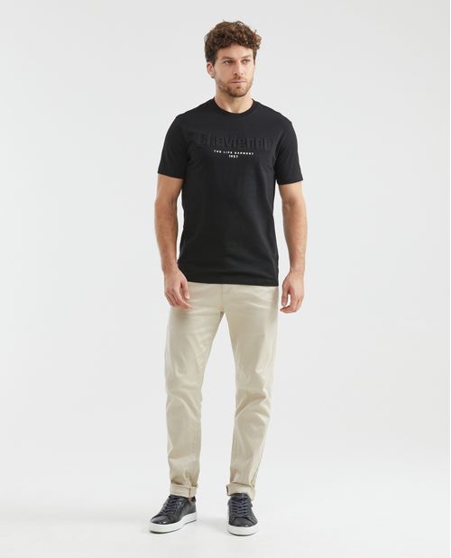 Camiseta Gráfica de Hombre, Slim Fit Cuello Redondo - Diseño Tipográfico Textil + Repujado