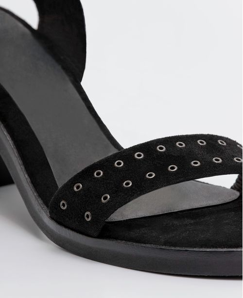 Sandalias de Mujer en Cuero Gamuza, Diseño con Correas - Mini Ojaletes Decorativos