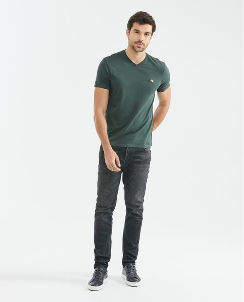 Camiseta Básica de Hombre, Slim Fit Cuello en V - 100% Algodón