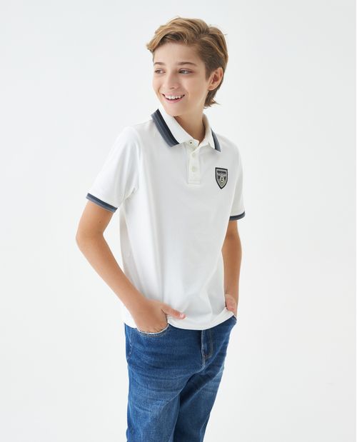 Camiseta de Niño Tipo Polo, Straight Fit Manga Corta - Tejidos con Rayas en Contraste