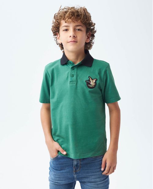 Camiseta de Niño Tipo Polo, Straight Fit Manga Corta - Cuello en Contraste con Líneas en Contraste  + Aplique TOGS