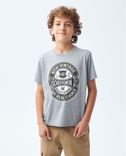 Camiseta Gráfica de Niño, Straight Fit Cuello Redondo - Diseño Frontal Estampado