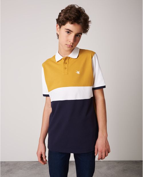 Camiseta de Niño Tipo Polo, Regular Fit Manga Corta - Bloques de Color