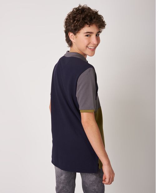Camiseta de Niño Tipo Polo, Regular Fit Manga Corta - Bloques de Color