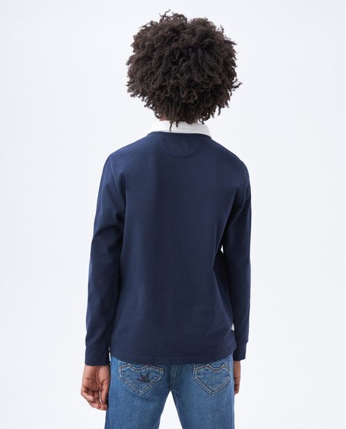 Camiseta de Niño Tipo Polo, Regular Fit Manga Larga - Cuello Tela Complemento y Aplique Bordado