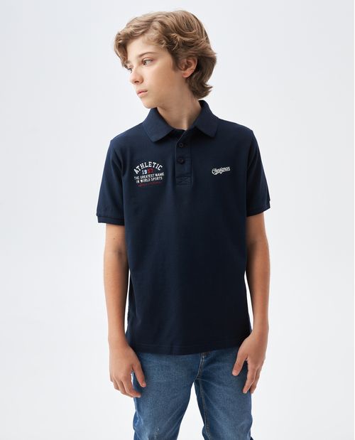 Camiseta de Niño Tipo Polo, Straight Fit Manga Corta - Bordados