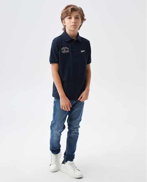 Camiseta de Niño Tipo Polo, Straight Fit Manga Corta - Bordados