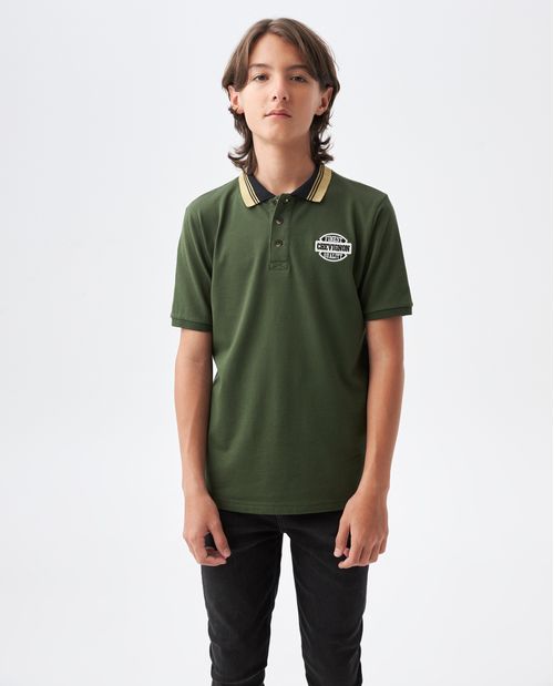 Camiseta de Niño Tipo Polo, Straight Fit Manga Corta - Cuello a Rayas