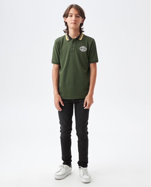 Camiseta de Niño Tipo Polo, Straight Fit Manga Corta - Cuello a Rayas