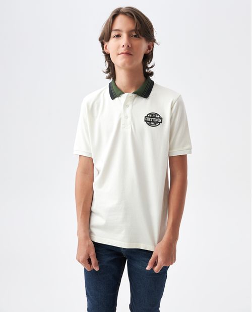 Camiseta de Niño Tipo Polo, Straight Fit Manga Corta - Cuello a Rayas