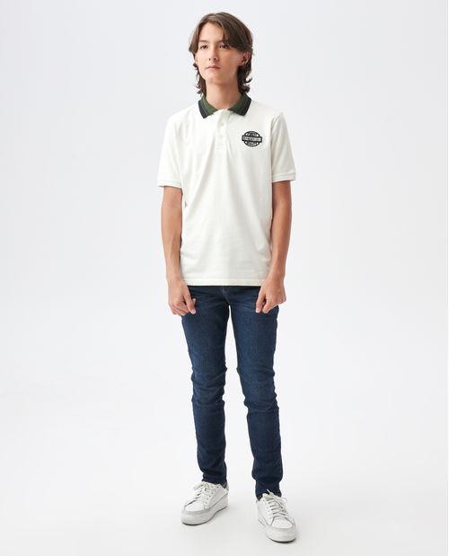 Camiseta de Niño Tipo Polo, Straight Fit Manga Corta - Cuello a Rayas